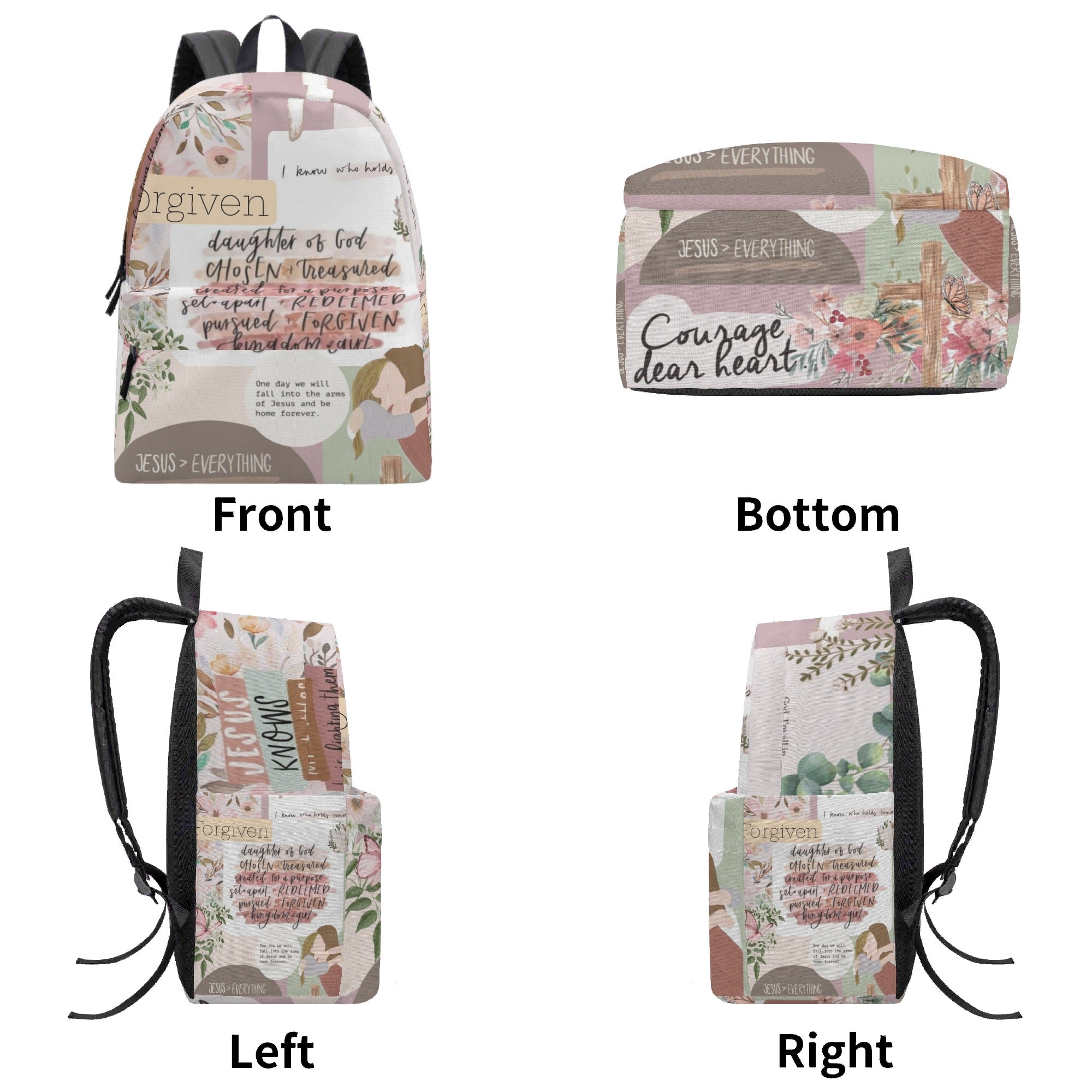 Christian Backpack, Faith-Based Forgiven Bible Verse Bookbag, Jesus Everything Floral Backpack Gift for Girls, Religious Gift for Believers.PLAF62